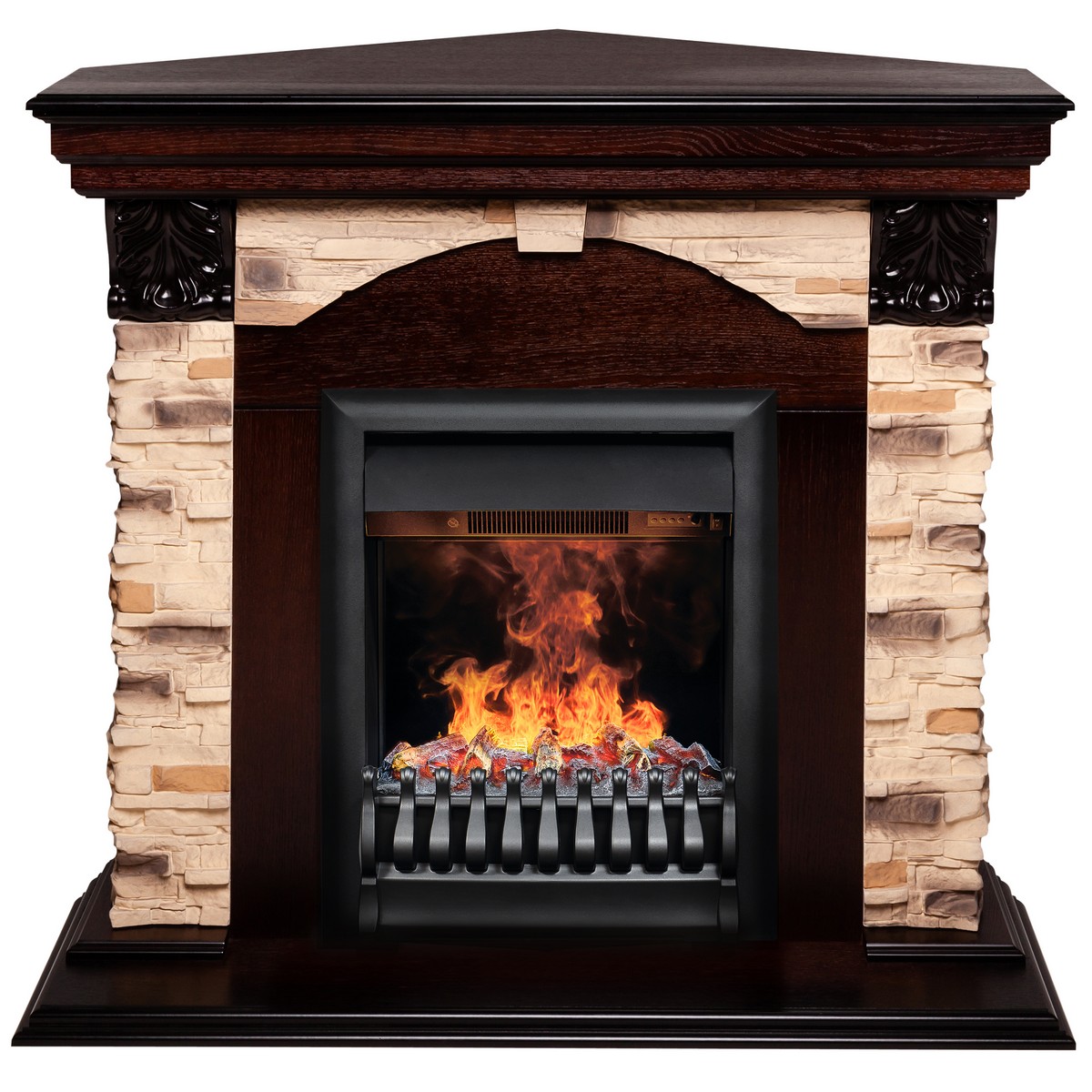

Электрокамин RealFlame Dublin Coner Rock AO с Oregan 3D, 3D-эффект пламени, Электрокамин Dublin Corner Rock AO с очагом 3D Oregan