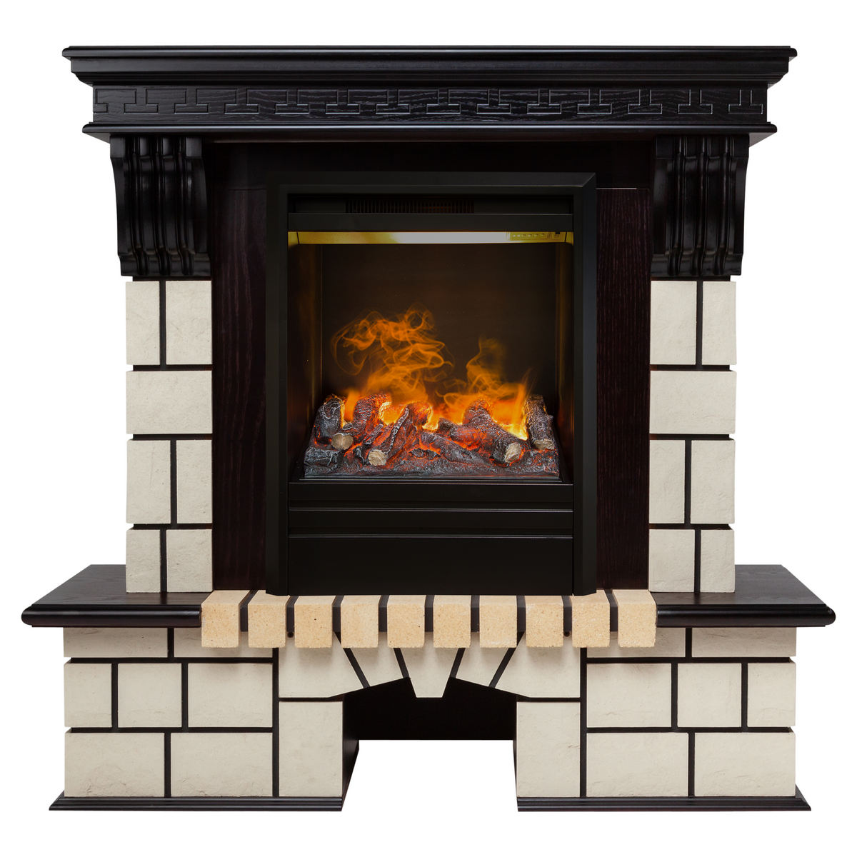 

Электрокамин RealFlame Stone AO с Olympic 3D, звук потрескивания дров, 3D имитация пламени, электрокамин Stone STD AO с очагом Olympic