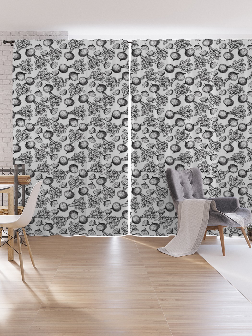 

Шторы под лён JoyArty "Монохромные овощи", серия Oxford DeLux, 340х265 см, Монохромные овощи