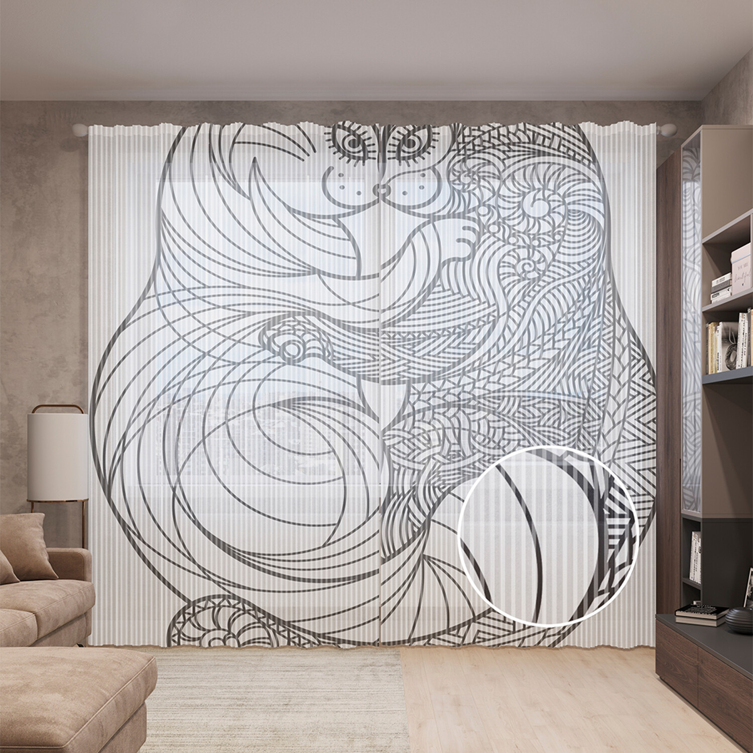 

Тюль вуаль на шторной ленте с принтом JoyArty "Кошачьи обнимания", 310х265 см, Кошачьи обнимания