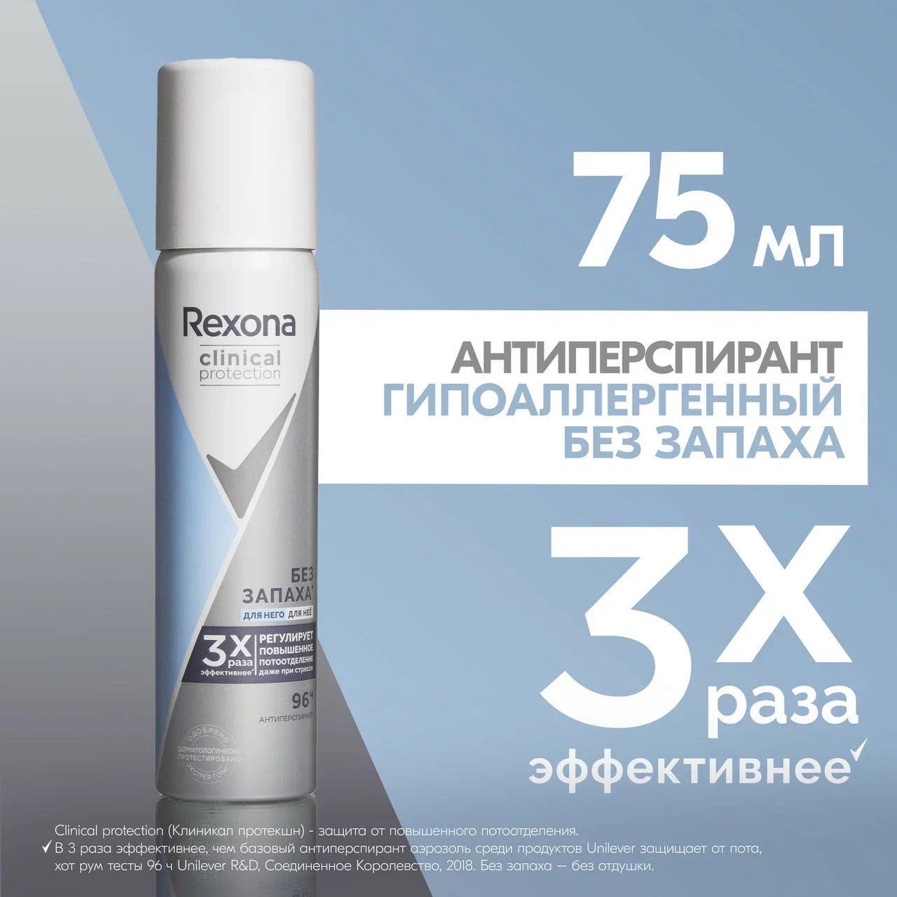 Део-спрей Rexona clinical protection гипоаллергенный без запаха 75мл