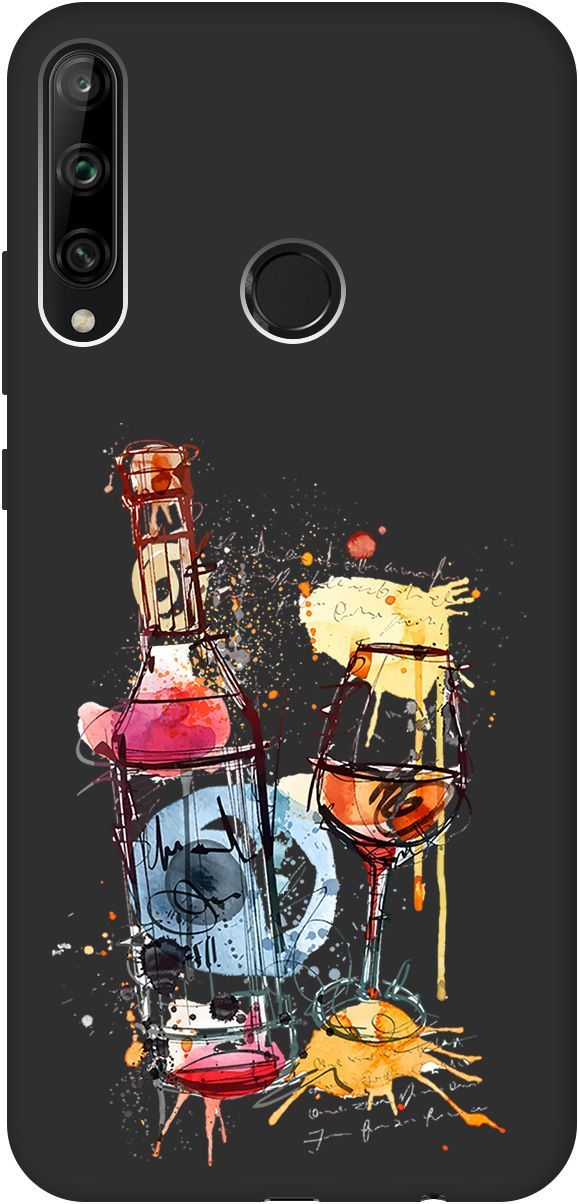 

Чехол на Honor 9C/Huawei P40 Lite E "Aquarelle Wine" черный, Черный;голубой, 605
