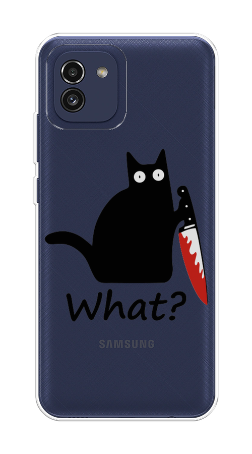 

Чехол на Samsung Galaxy A03 "Котик с ножом", Черный;красный, 2104950-6