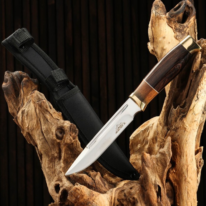 фото Нож охотничий "рагнар", рукоять дерево, с золотым кольцом, лезвие 15 см мастер к