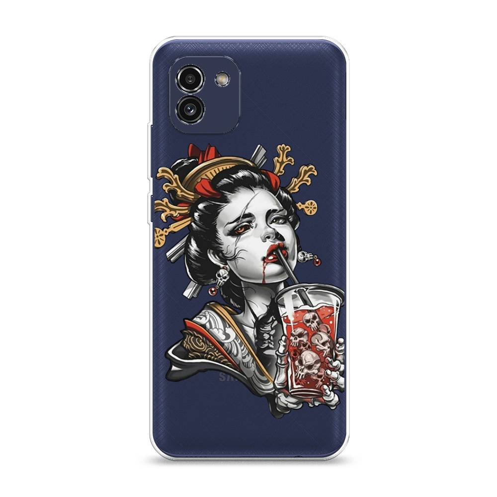 

Чехол на Samsung Galaxy A03 "Опасная гейша", Красный;черный;серый, 2104950-4