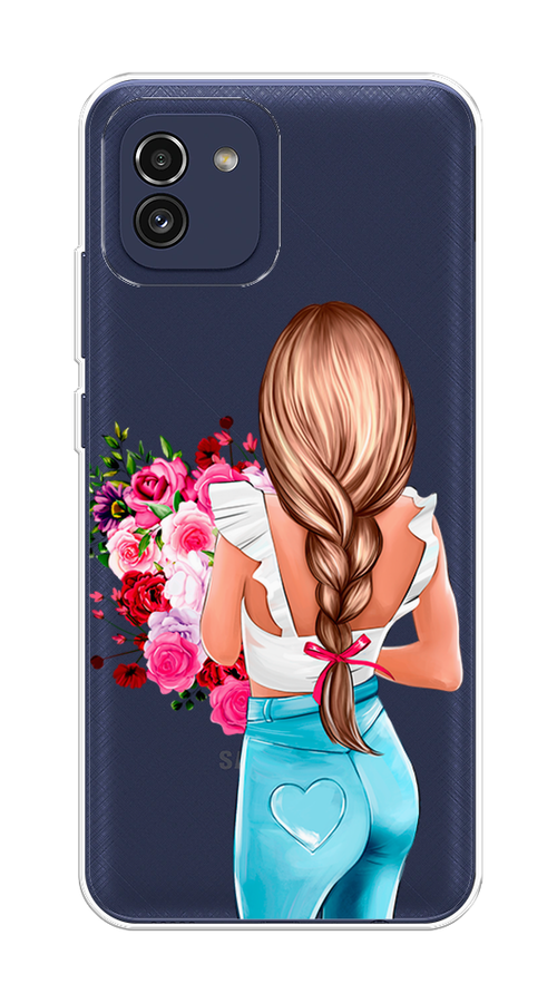 

Чехол на Samsung Galaxy A03 "Девушка с цветами", Коричневый;розовый;голубой, 2104950-6