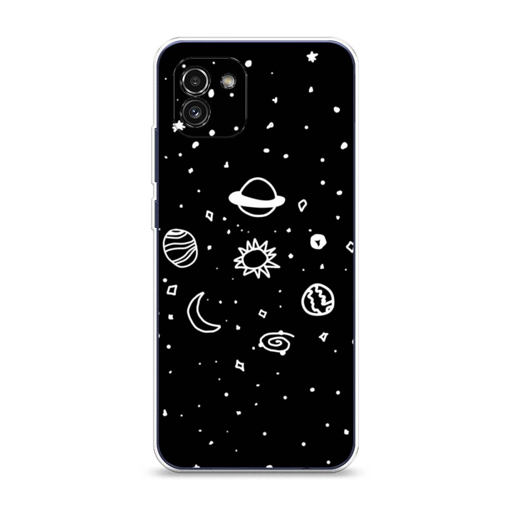 

Чехол на Samsung Galaxy A03 "Дудл солнечной системы", Бежевый;серый, 2104950-2