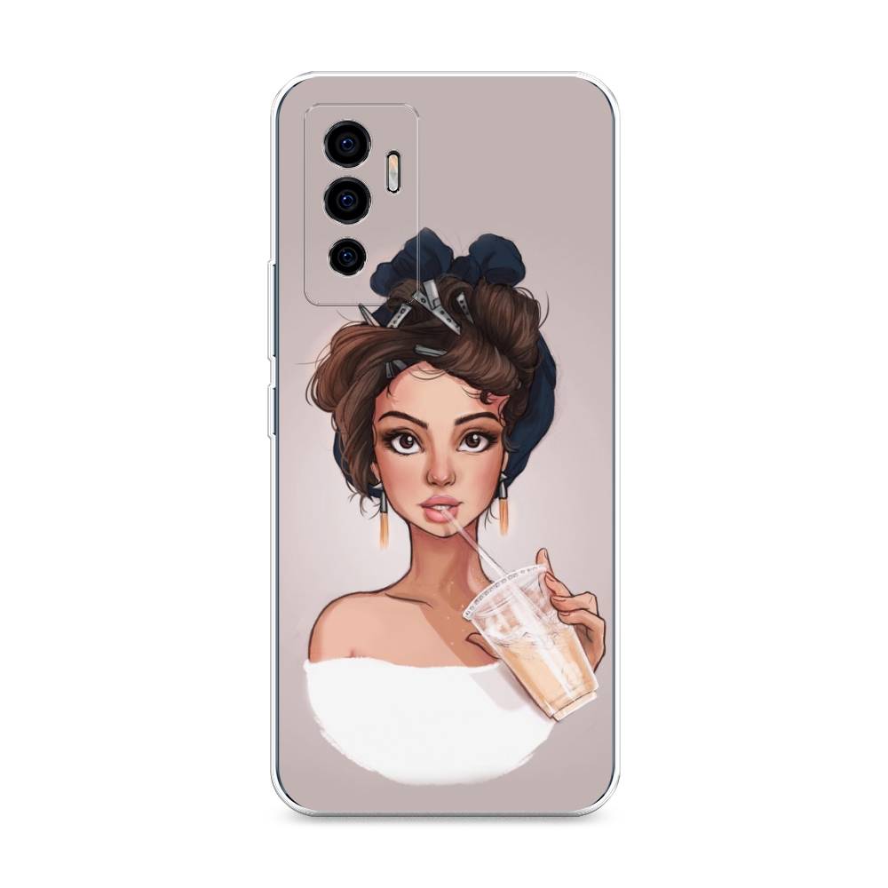 

Чехол на Vivo V23e "Девушка с фраппе", Серый, 265950-6
