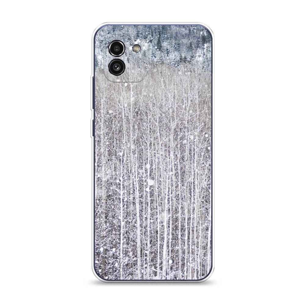 

Чехол на Samsung Galaxy A03 "Снежный лес", Бежевый;серый;белый, 2104950-5