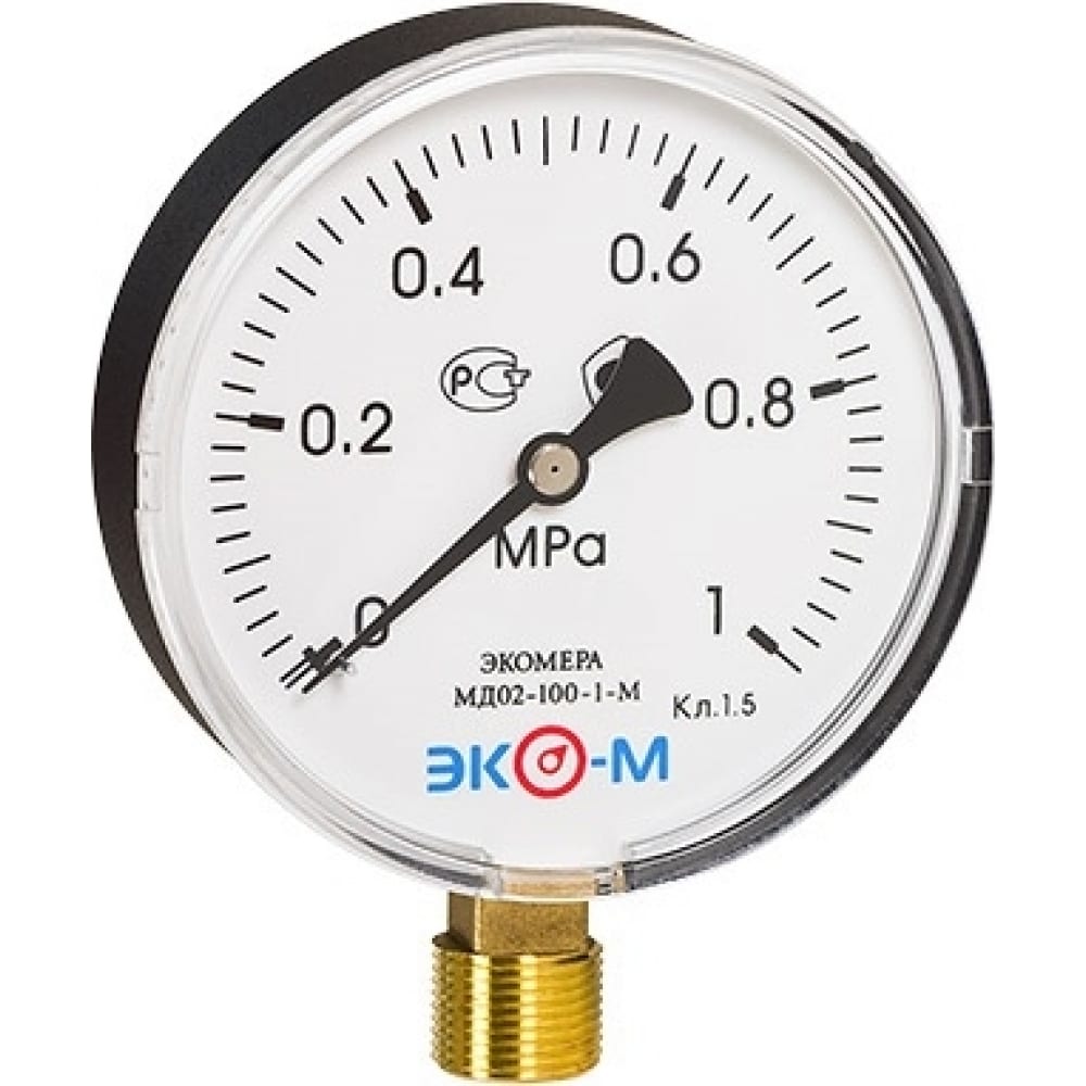 Манометр ЭКО-М Экомера МД02-100мм 0..1МПа М201,5 (экономичное исполнение) МД02-100-М-1МПа- манометр эко м экомера мд02 63 g 16 ои