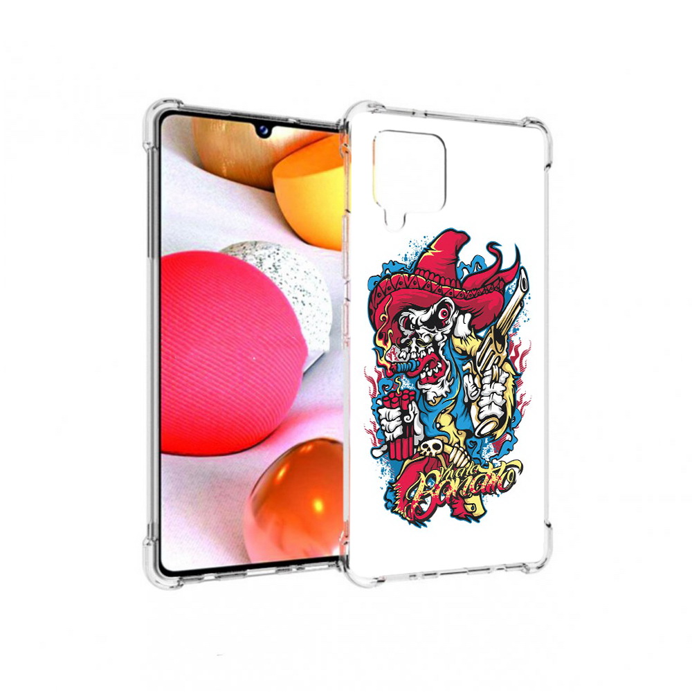 

Чехол MyPads Tocco для Samsung Galaxy A42 нарисованный скелет с писталетом, Прозрачный, Tocco