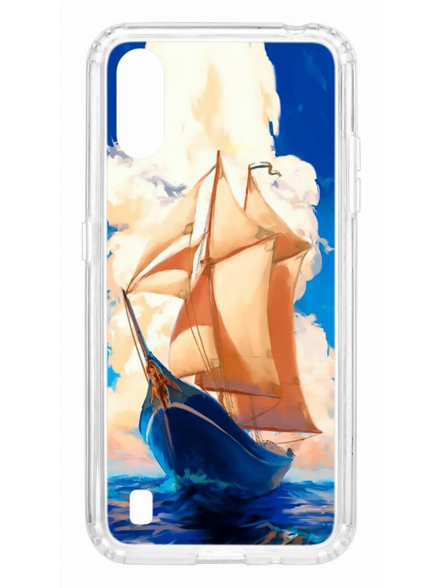 

Чехол на Samsung Galaxy A01/A015 Kruche Print Парусник, Прозрачный;разноцветный;черный;белый