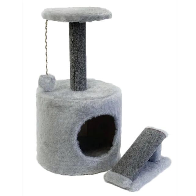 Домик для кошек Меридиан с когтеточкой серый, 30 х 30 х 65 см
