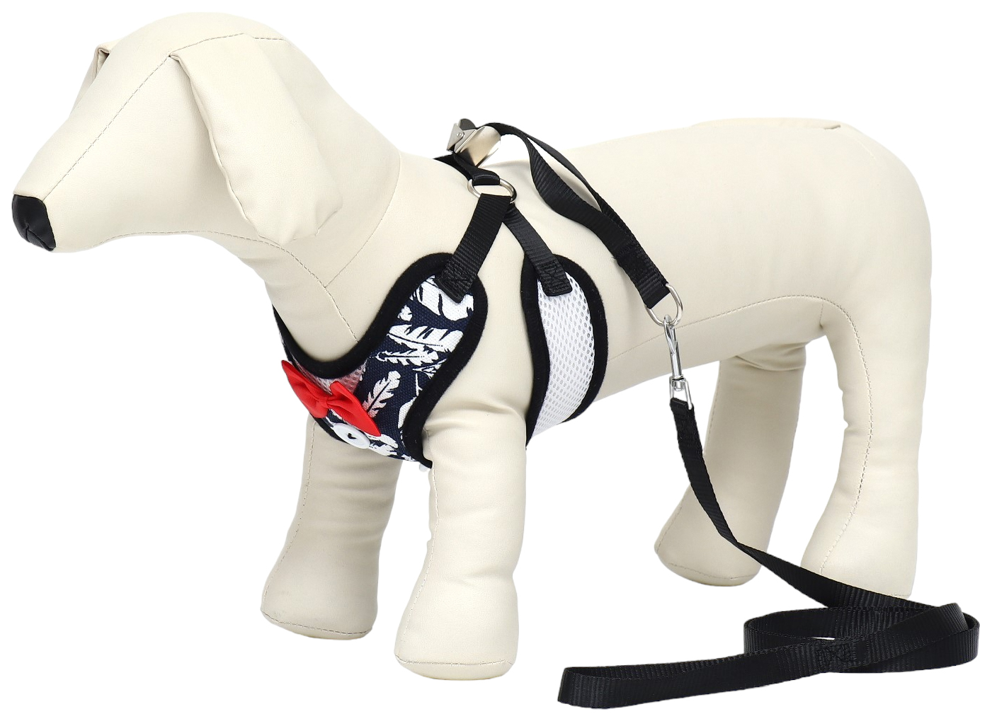 

Комплект амуниции Пижон Перья, M, поводок 120x1,5 см, шлейка 28-46 см, Белый;синий;черный