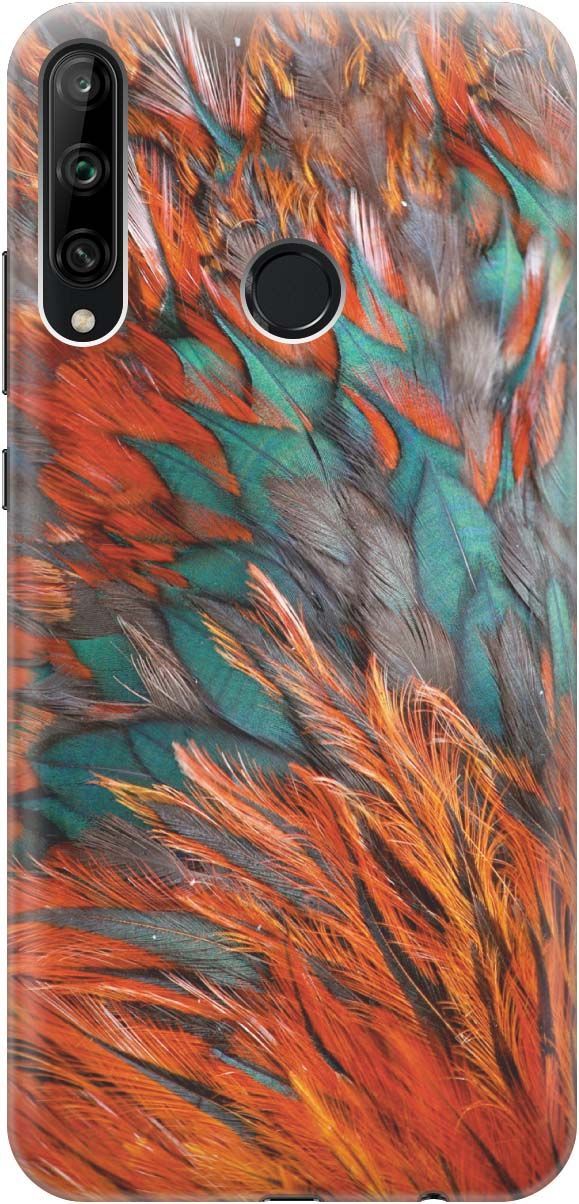 

Чехол на Honor 9C/Huawei P40 Lite E "Разноцветные перья", Желтый;зеленый, 357