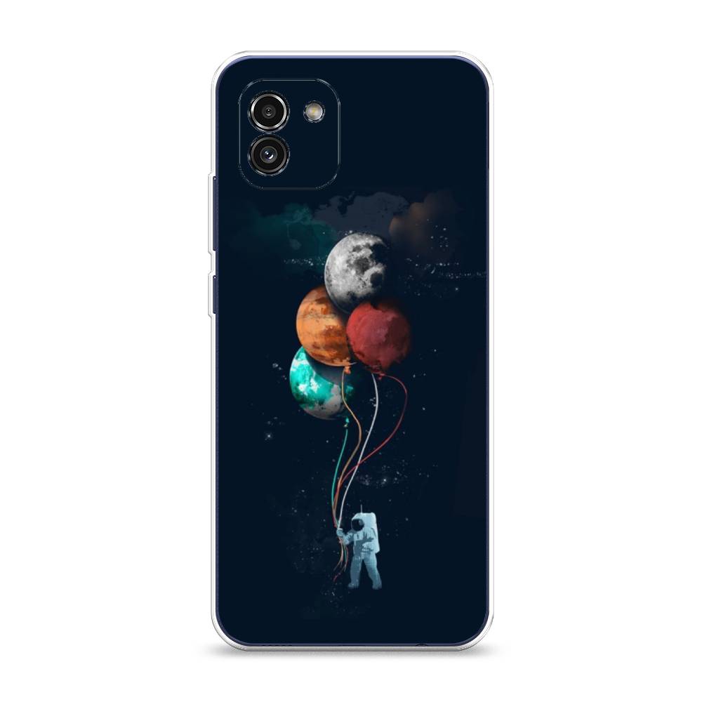 

Чехол на Samsung Galaxy A03 "Космонавт с шариками", Разноцветный, 2104950-4