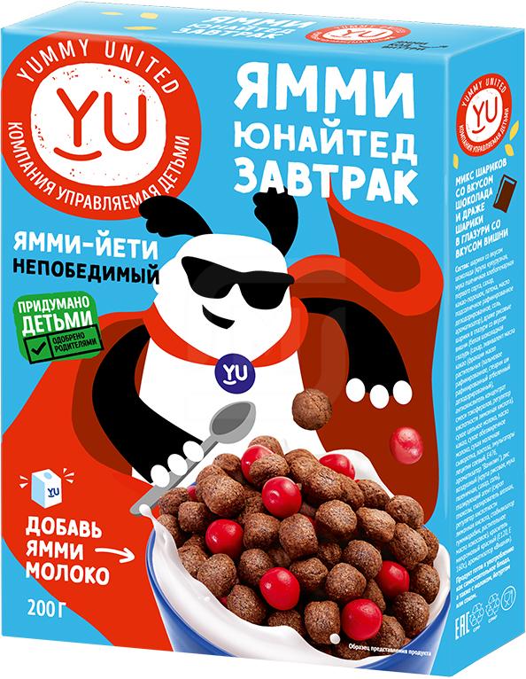 фото Сухой завтрак yummy united шоколадные шарики и глазированное драже с вишней 200 г