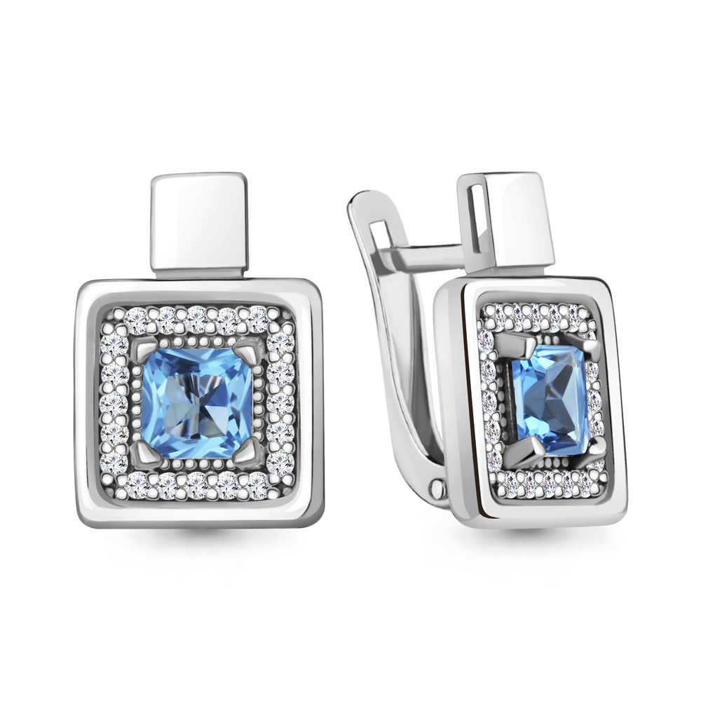 

Серьги из серебра с топазом\фианитом Aquamarine Aquamarine 4788805А_925_р, 4788805А_925_р
