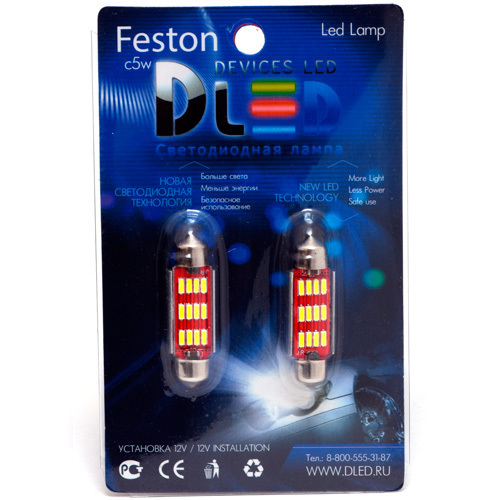 фото Светодиодная автомобильная лампа c5w fest 39 мм - 12 smd 4014 (комплект 2 лампы.) dled