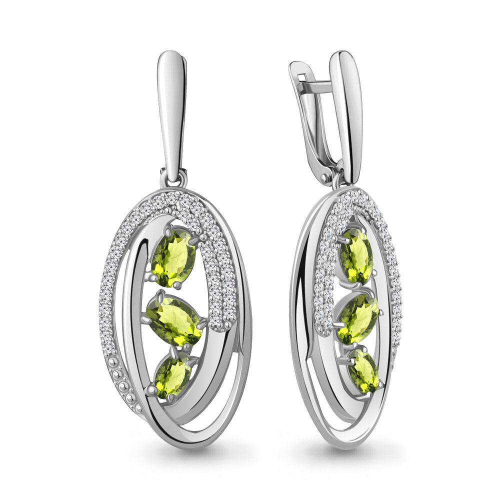 

Серьги из серебра с хризолитом\фианитом Aquamarine Aquamarine 4784407А_925_р, 4784407А_925_р
