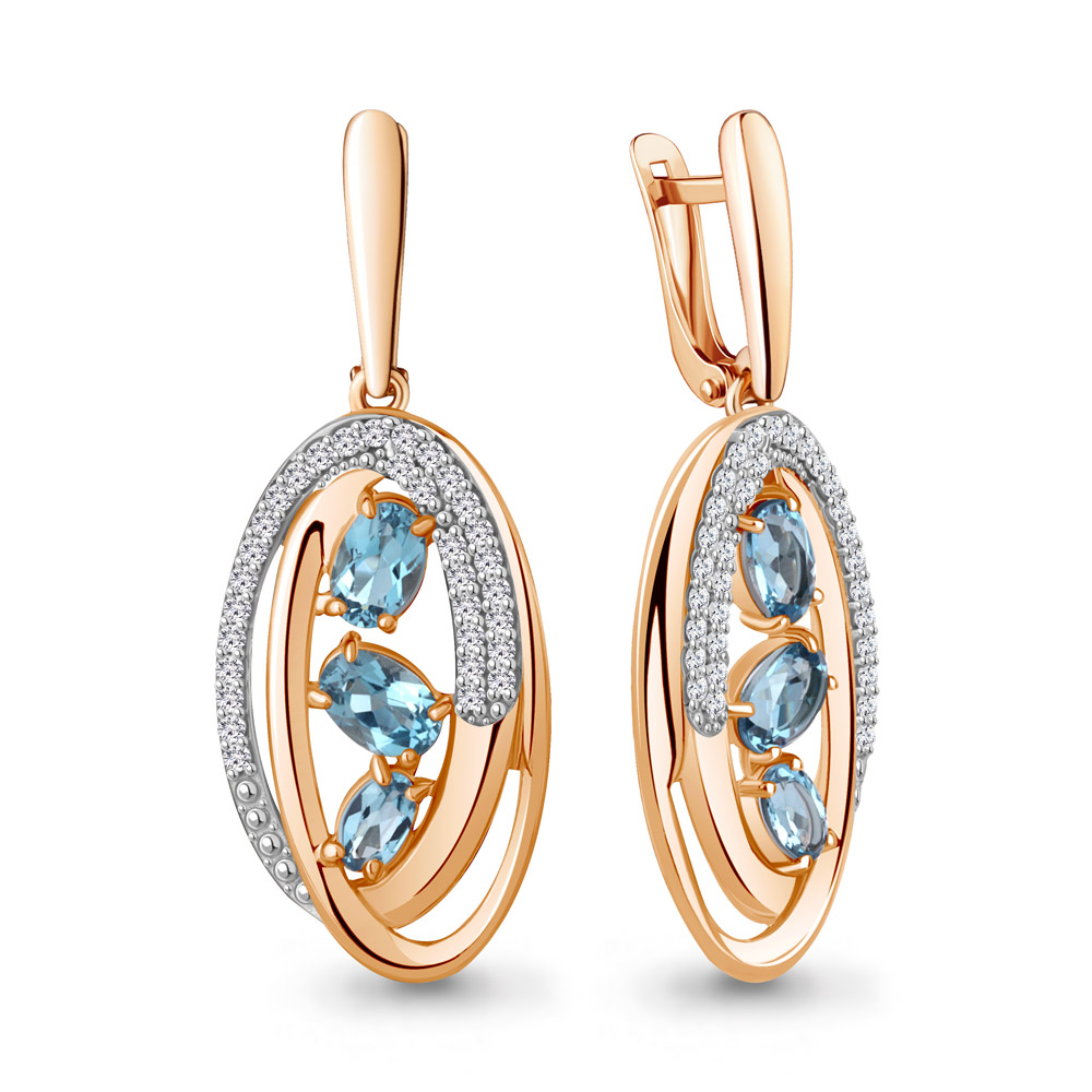 

Серьги из серебра с топазом\фианитом Aquamarine Aquamarine 4784405А_925_з, 4784405А_925_з