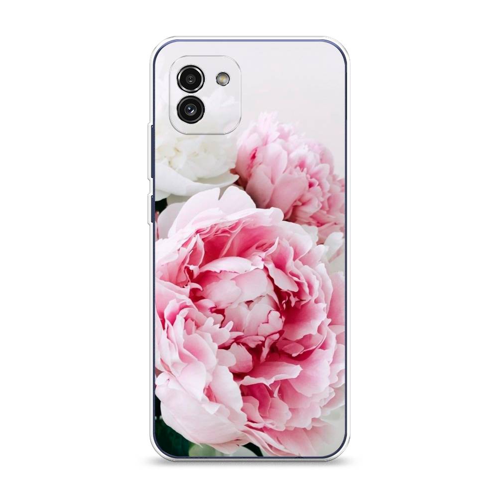 

Чехол на Samsung Galaxy A03 "Розовые и белые пионы", Розовый;белый, 2104950-2