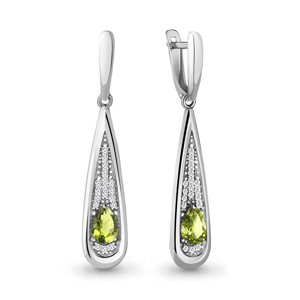 

Серьги из серебра с хризолитом\фианитом Aquamarine Aquamarine 4783007А_925_р, 4783007А_925_р