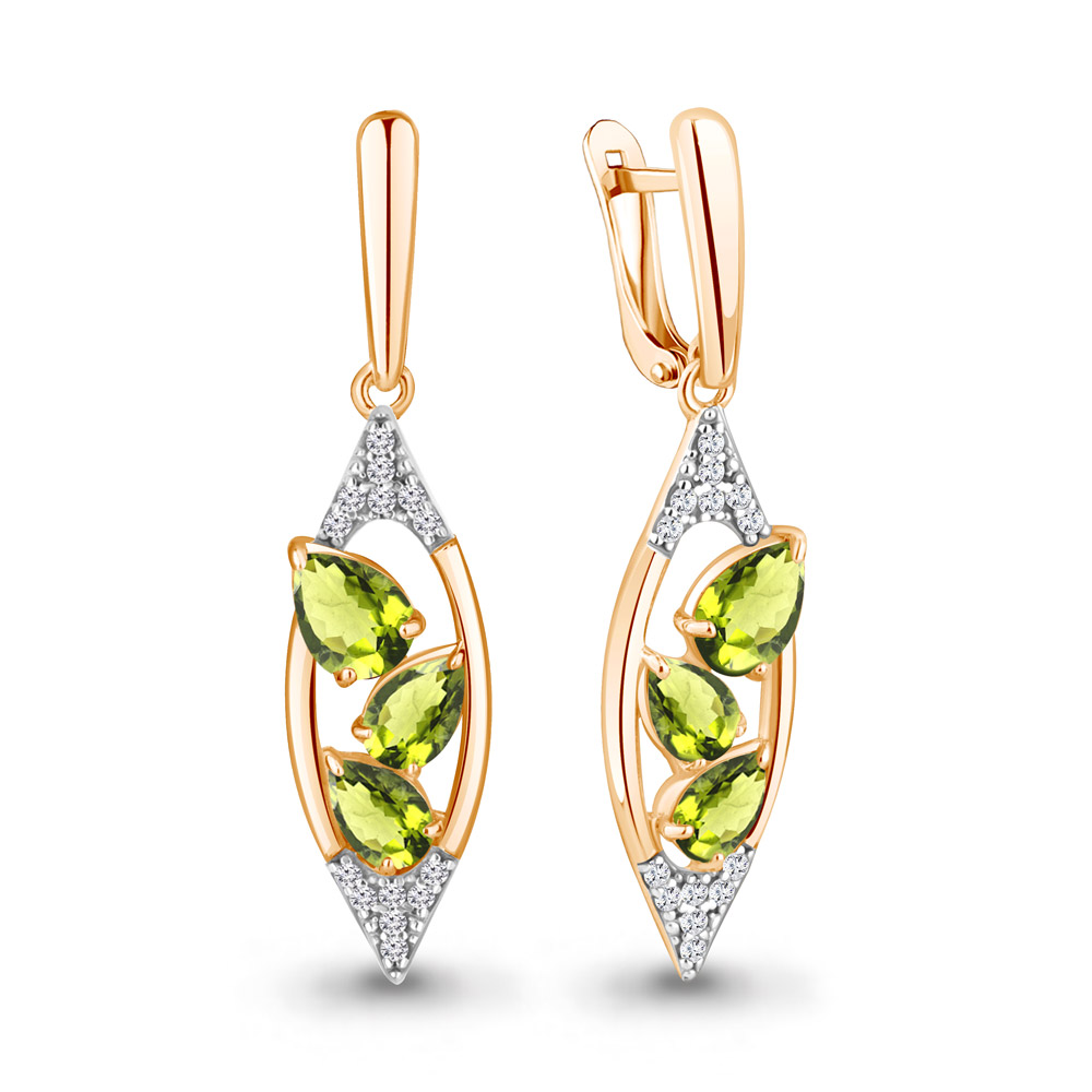 

Серьги из серебра с хризолитом\фианитом Aquamarine Aquamarine 4782907А_925_з, 4782907А_925_з