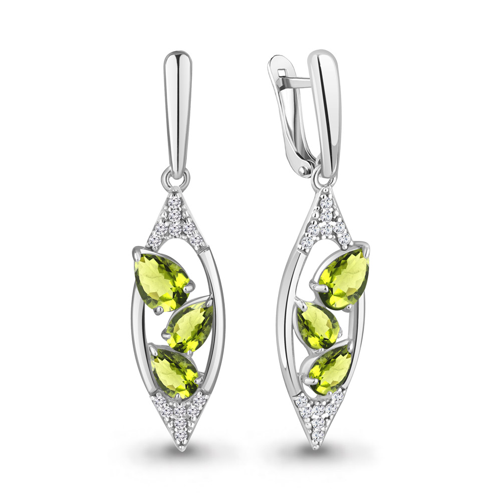 

Серьги из серебра с хризолитом\фианитом Aquamarine Aquamarine 4782907А_925_р, 4782907А_925_р