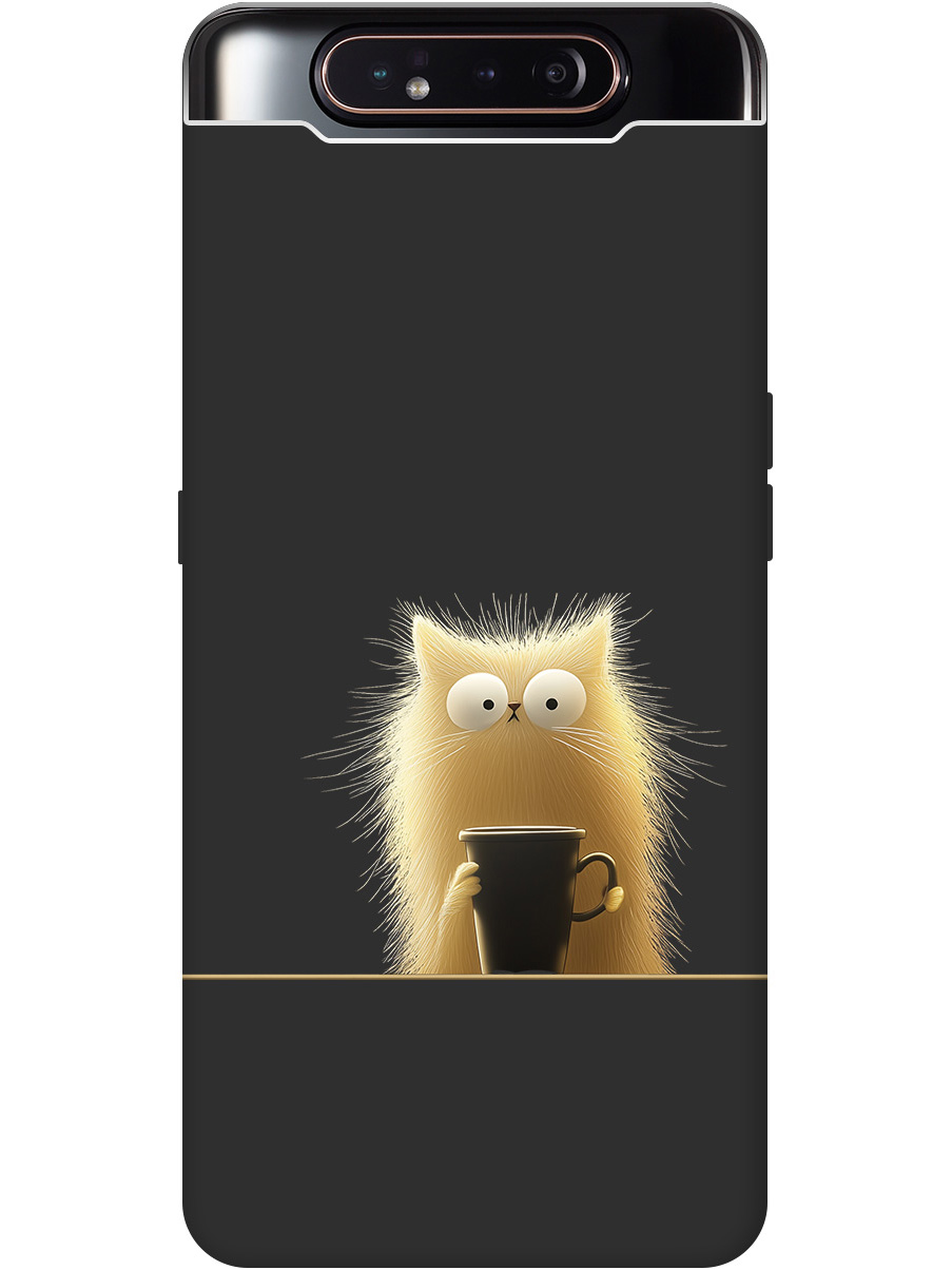 

Силиконовый чехол на Samsung Galaxy A80 / A90 с принтом "Котик с кружкой" матовый черный, Золотистый;белый;черный, 721421512