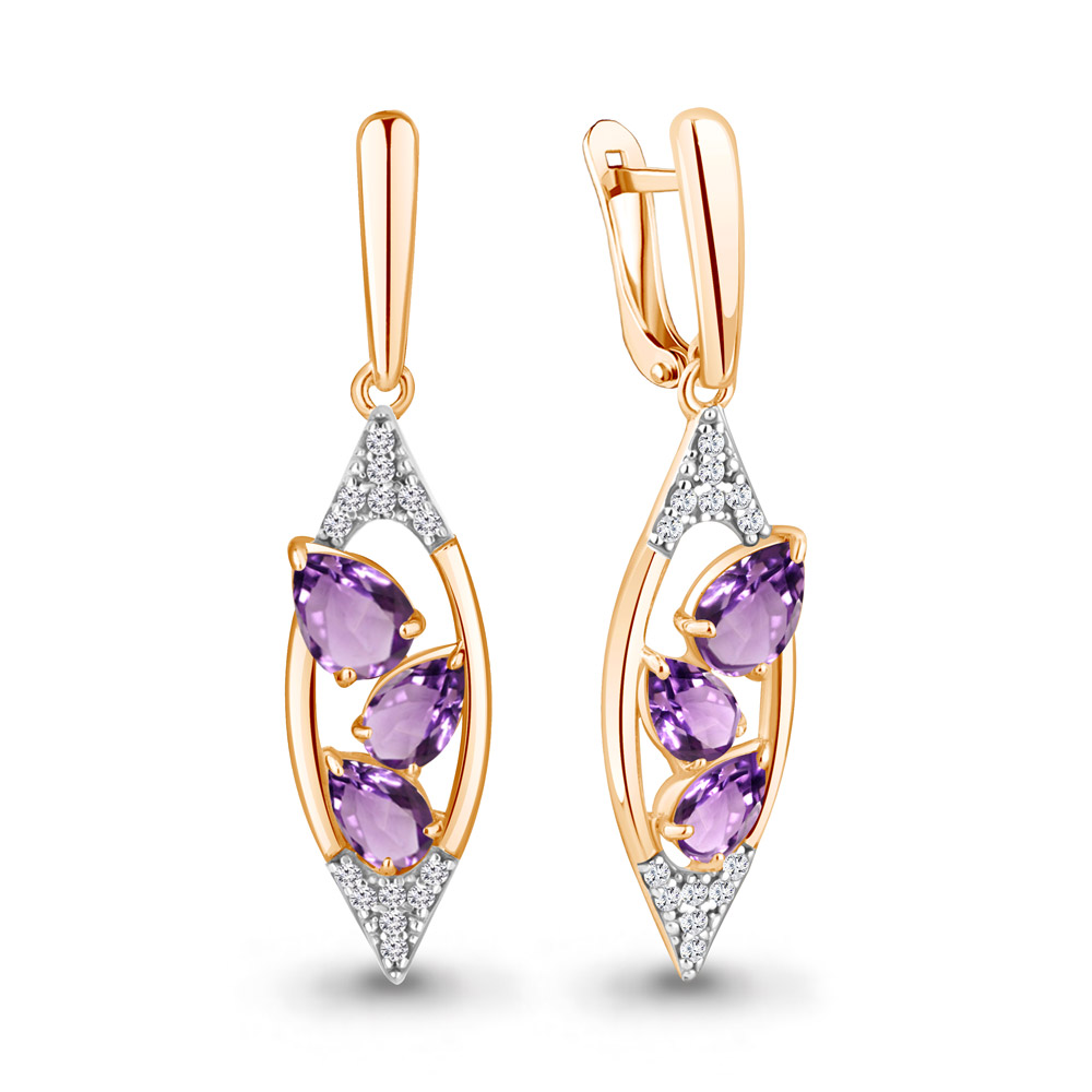 

Серьги из серебра с аметистом\фианитом Aquamarine Aquamarine 4782904А_925_з, 4782904А_925_з