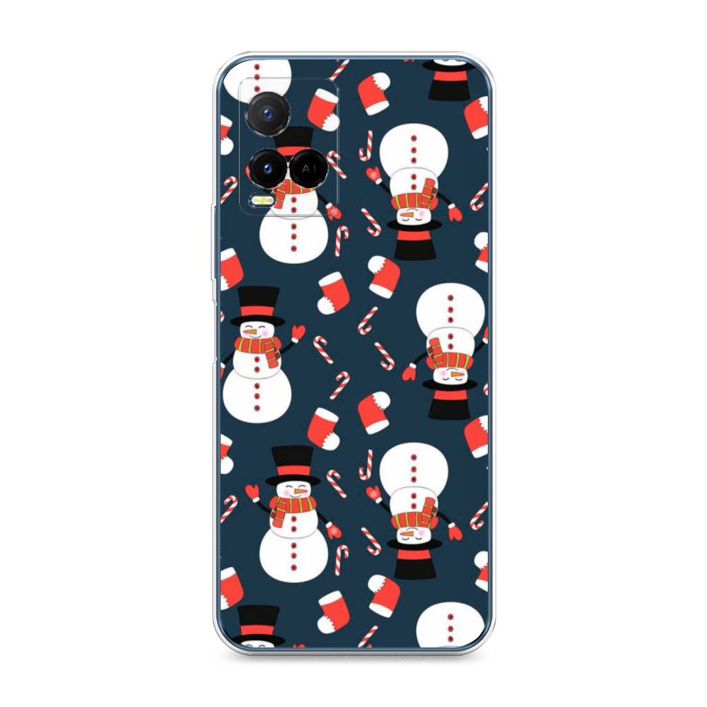 

Чехол на Vivo Y33s "Синие снеговики", Синий;белый;красный, 265050-5