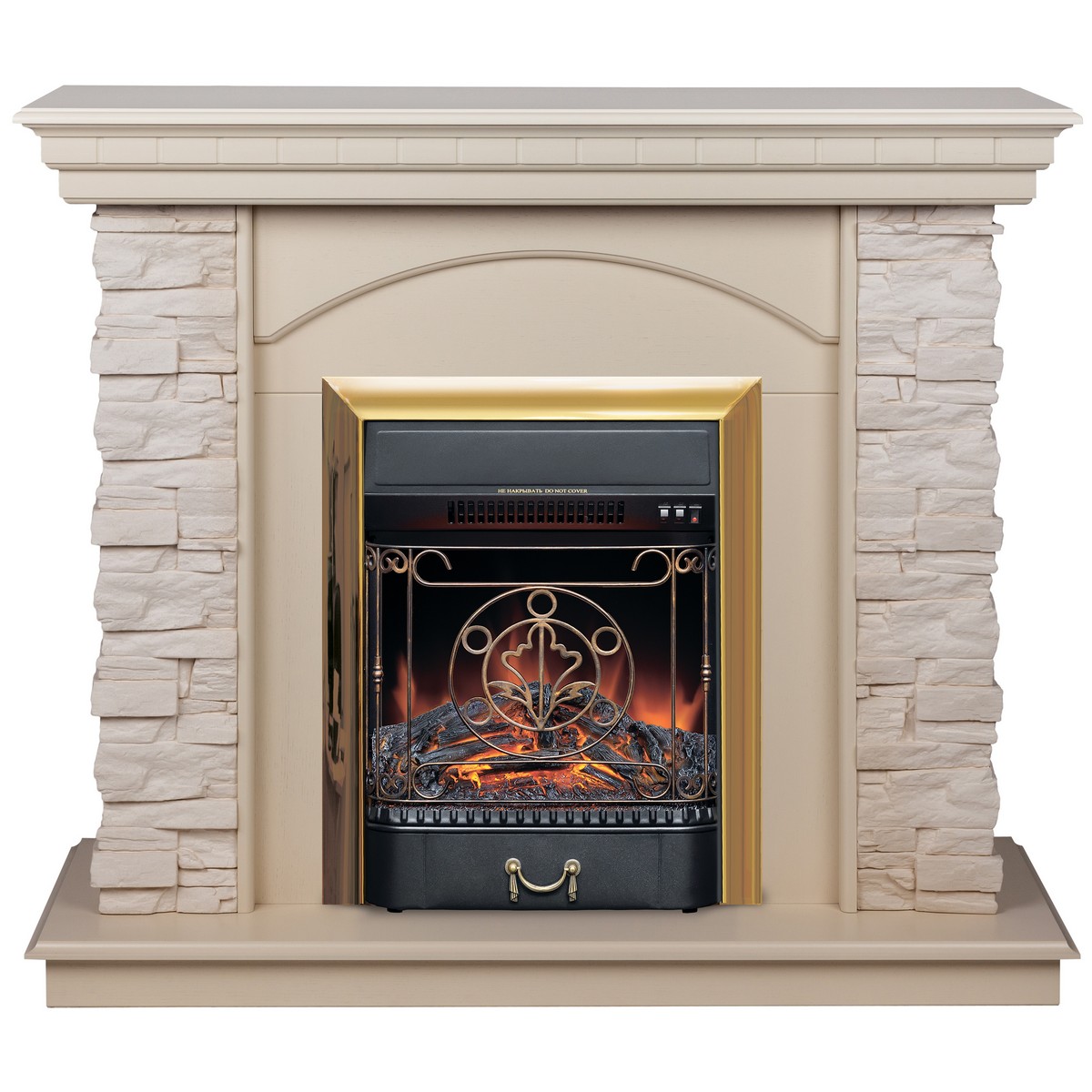 

Электрокамин RealFlame Elford WT с Majestic Lux BR, звук потрескивания дров, Электрокамин Elford WT с очагом Majestic Lux Brass