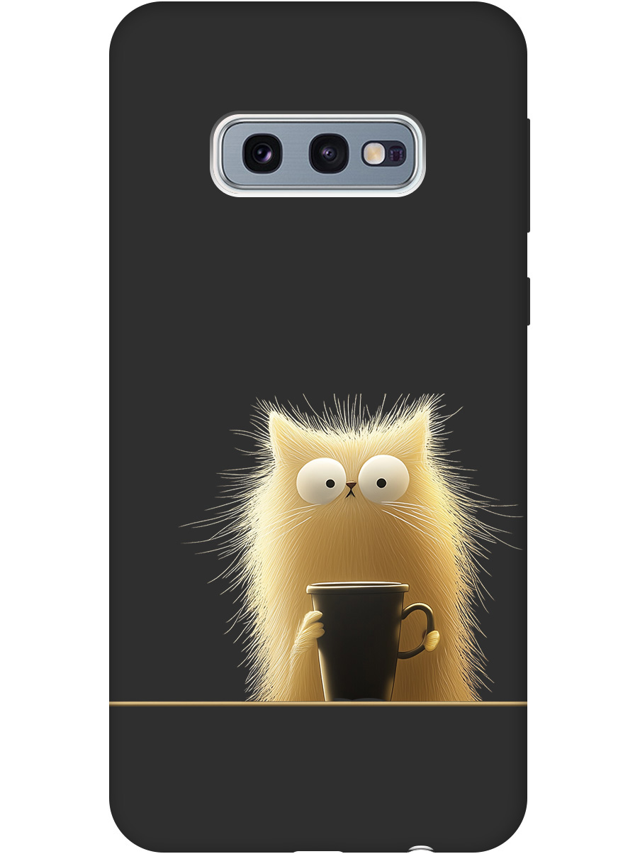 

Силиконовый чехол на Samsung Galaxy S10e с принтом "Котик с кружкой" матовый черный, Золотистый;белый;черный, 720461212