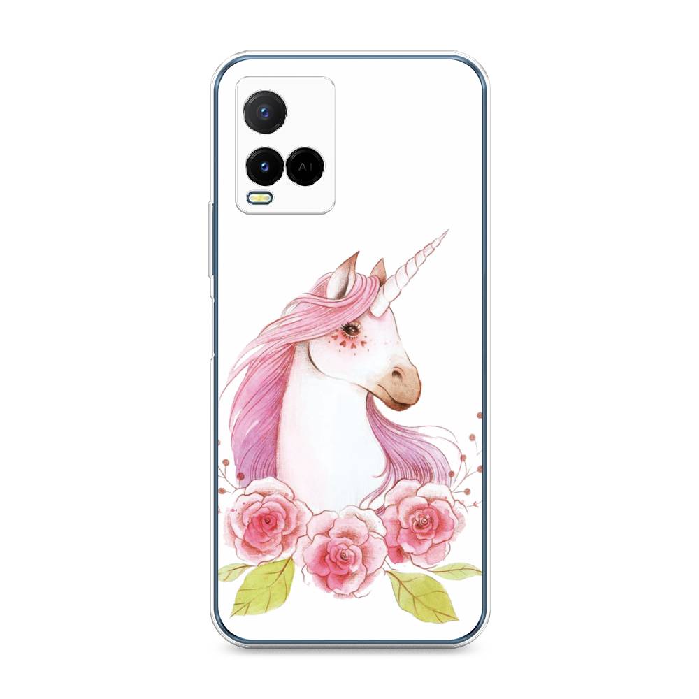 

Чехол на Vivo Y33s "Единорог цветы", Белый;розовый;серый, 265050-1