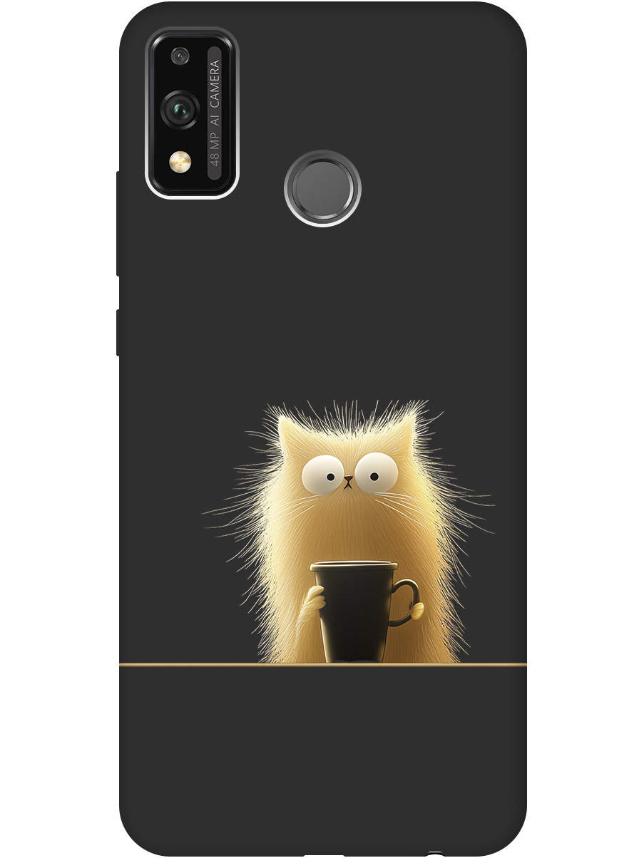 

Силиконовый чехол на Honor 9X Lite с принтом "Котик с кружкой" матовый черный, Золотистый;белый;черный, 723565412