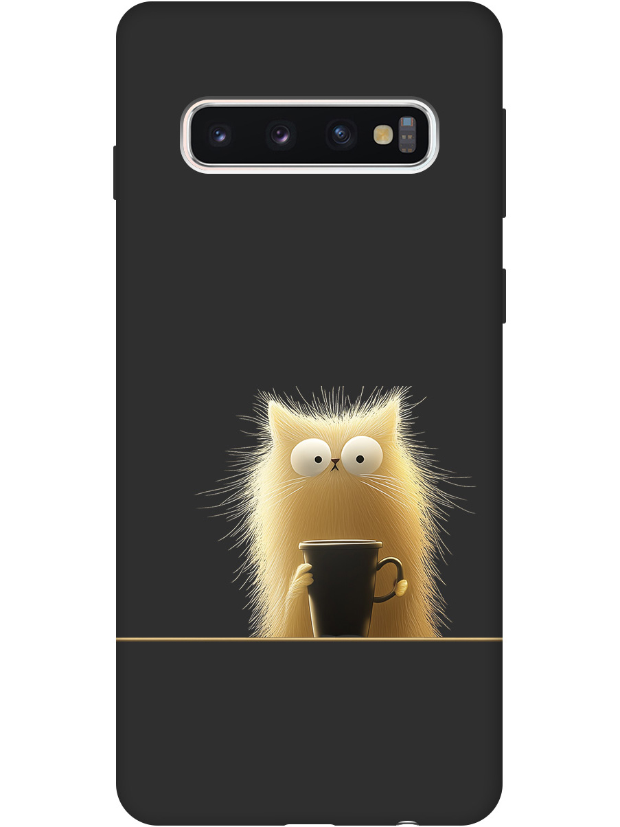 

Силиконовый чехол на Samsung Galaxy S10 с принтом "Котик с кружкой" матовый черный, Золотистый;белый;черный, 720461312