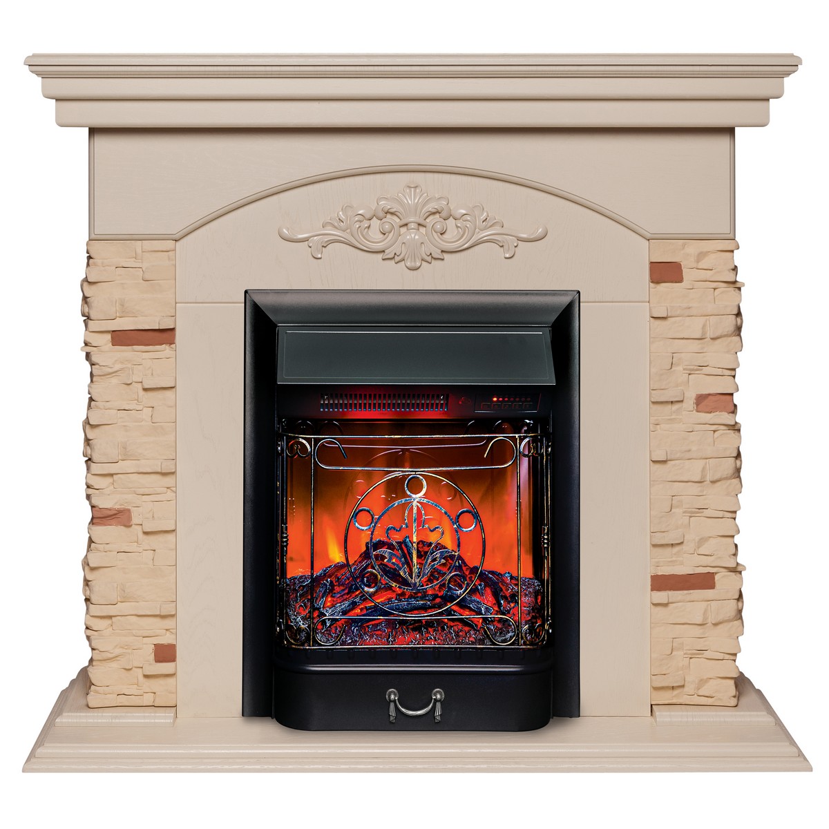 

Электрокамин RealFlame Neapolis WT с Majestic Lux BL, звук потрескивания дров, пульт ДУ, Электрокамин Neapolis WT с очагом Majestic Lux Black RC
