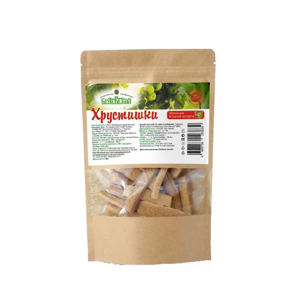 

Яблочная пастила Хрустишки Ягодное ассорти сушеная без сахара, 50г, Хрустишки