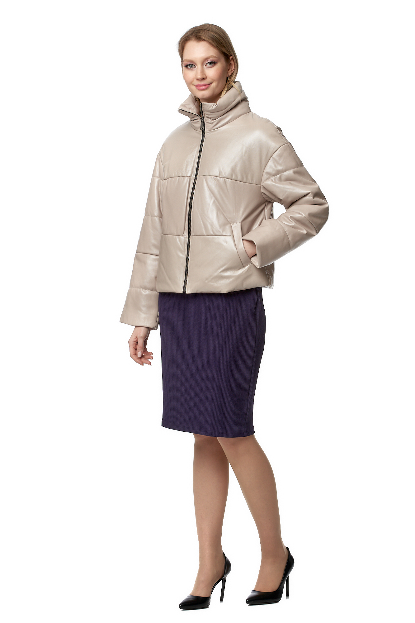 Кожаная куртка женская МОСМЕХА 8020806 бежевая 50 RU