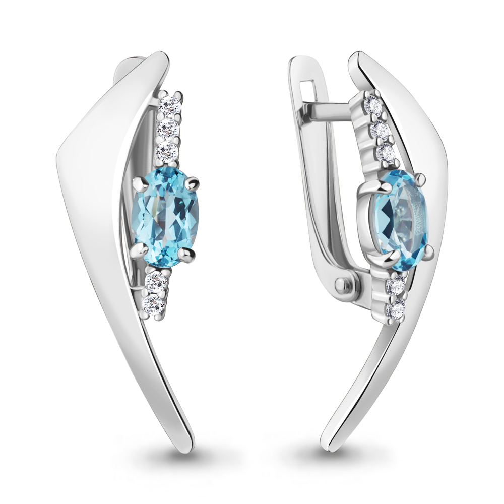 

Серьги из серебра с топазом\фианитом Aquamarine Aquamarine 4781105А_925_р, 4781105А_925_р