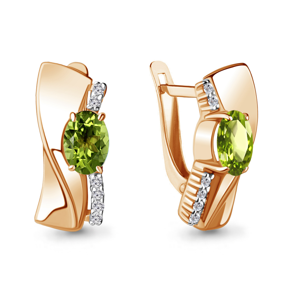 

Серьги из серебра с хризолитом\фианитом Aquamarine Aquamarine 4780707А_925_з, 4780707А_925_з