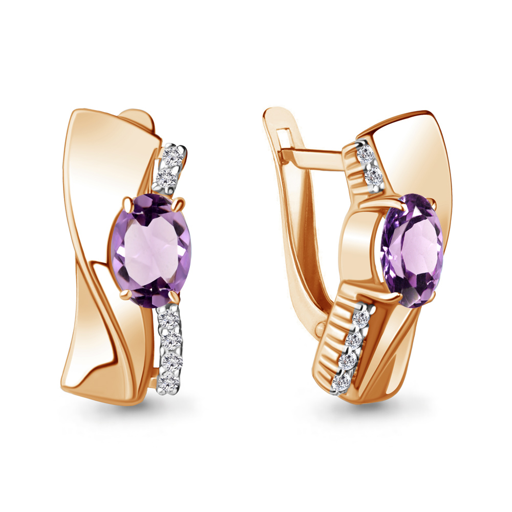 

Серьги из серебра с аметистом\фианитом Aquamarine Aquamarine 4780704А_925_з, 4780704А_925_з
