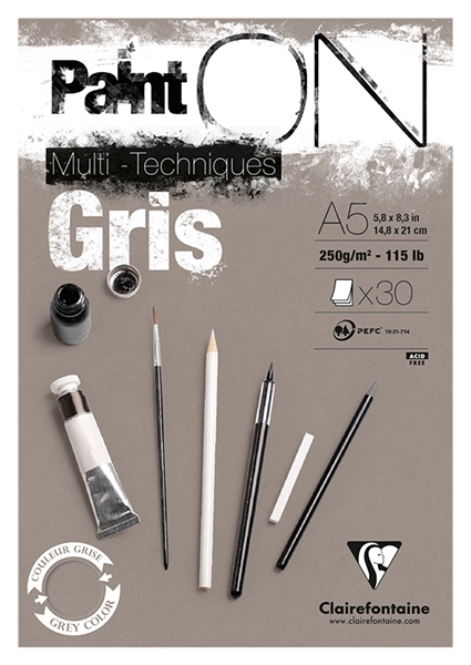 

Альбом-склейка Clairefontaine Paint'ON Grey для смешанных техник А5 30 л 250 г серый