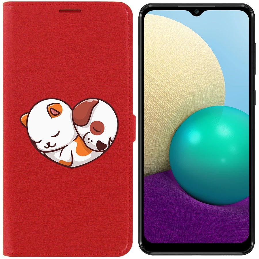 

Чехол-книжка Krutoff Eco Book для Samsung Galaxy A02 (A022) Котёнок и Щенок (красный)