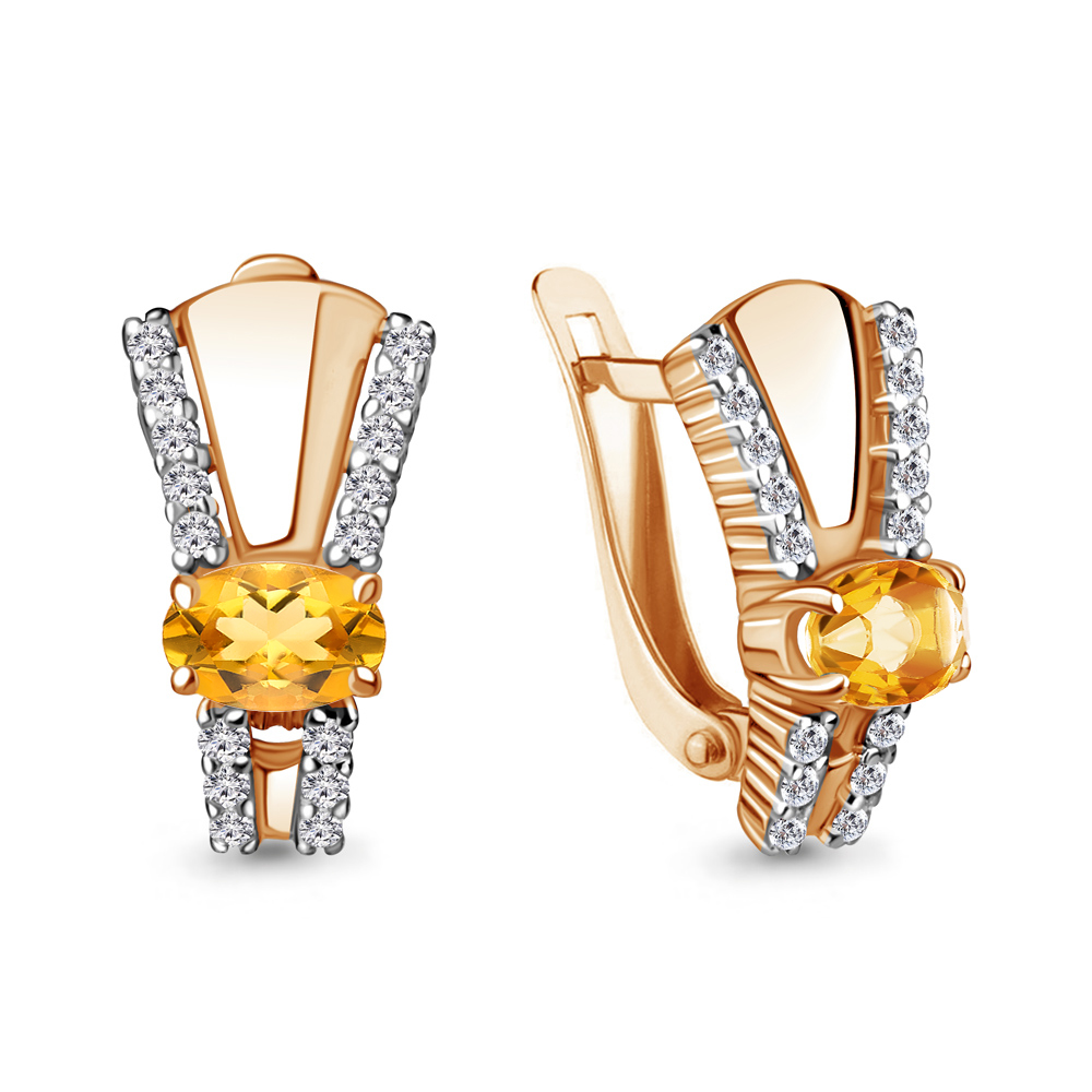

Серьги из серебра с цитрином\фианитом Aquamarine Aquamarine 4780606А_925_з, 4780606А_925_з
