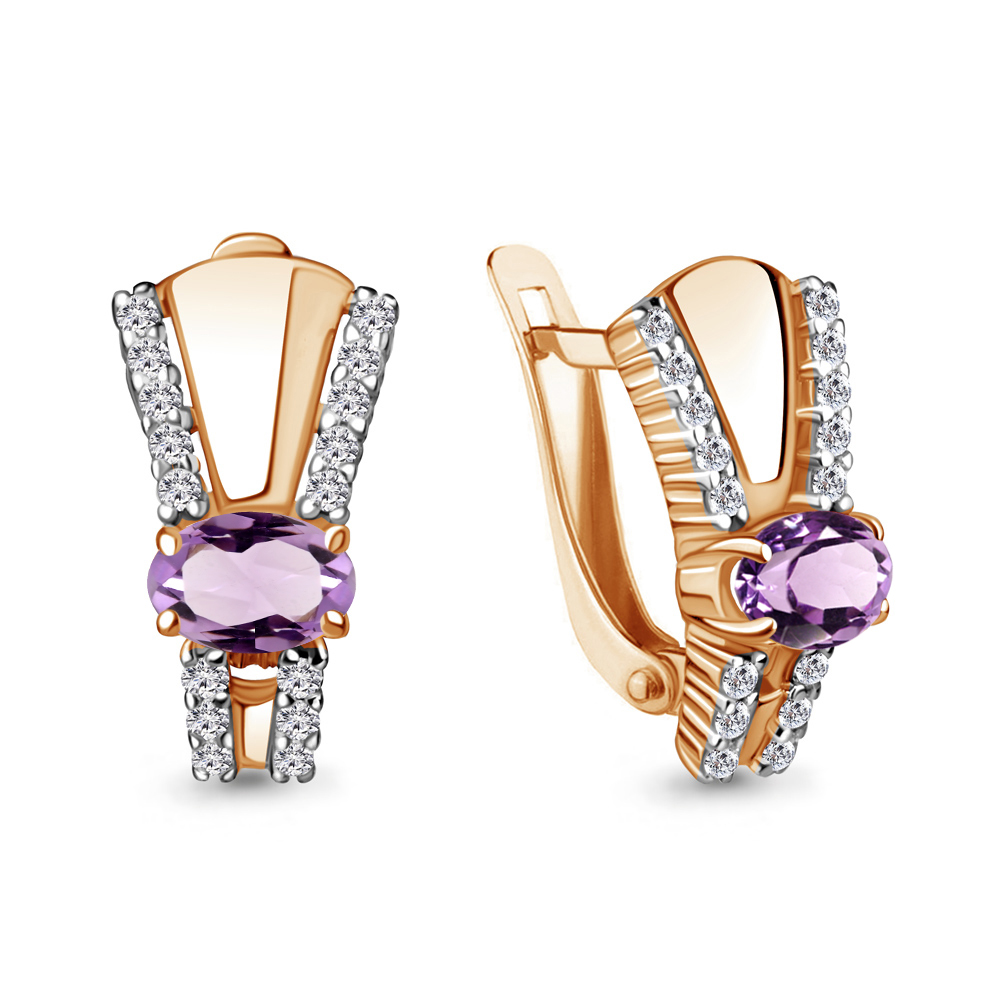 

Серьги из серебра с аметистом\фианитом Aquamarine Aquamarine 4780604А_925_з, 4780604А_925_з