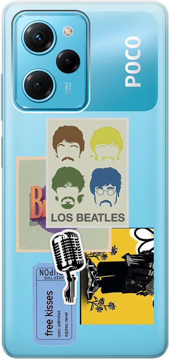 

Чехол на Poco X5 Pro 5G "Beatles Stickers" прозрачный, Прозрачный;бежевый, 158262