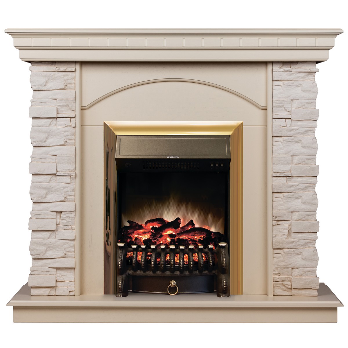 

Электрокамин RealFlame Elford WT с Fobos s Lux BR, звук потрескивания дров, Электрокамин Elford WT с очагом Fobos Lux Brass