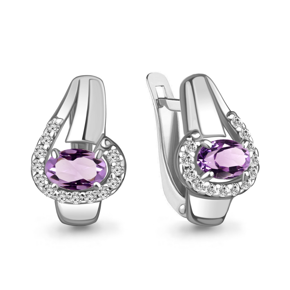 

Серьги из серебра с аметистом\фианитом Aquamarine Aquamarine 4780304А_925_р, 4780304А_925_р